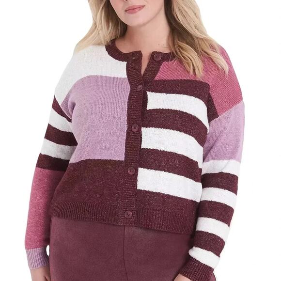 Lane Bryant Maroon Color Block Cardigan Sweater Size 14 / 16 - Picture 1 of 9